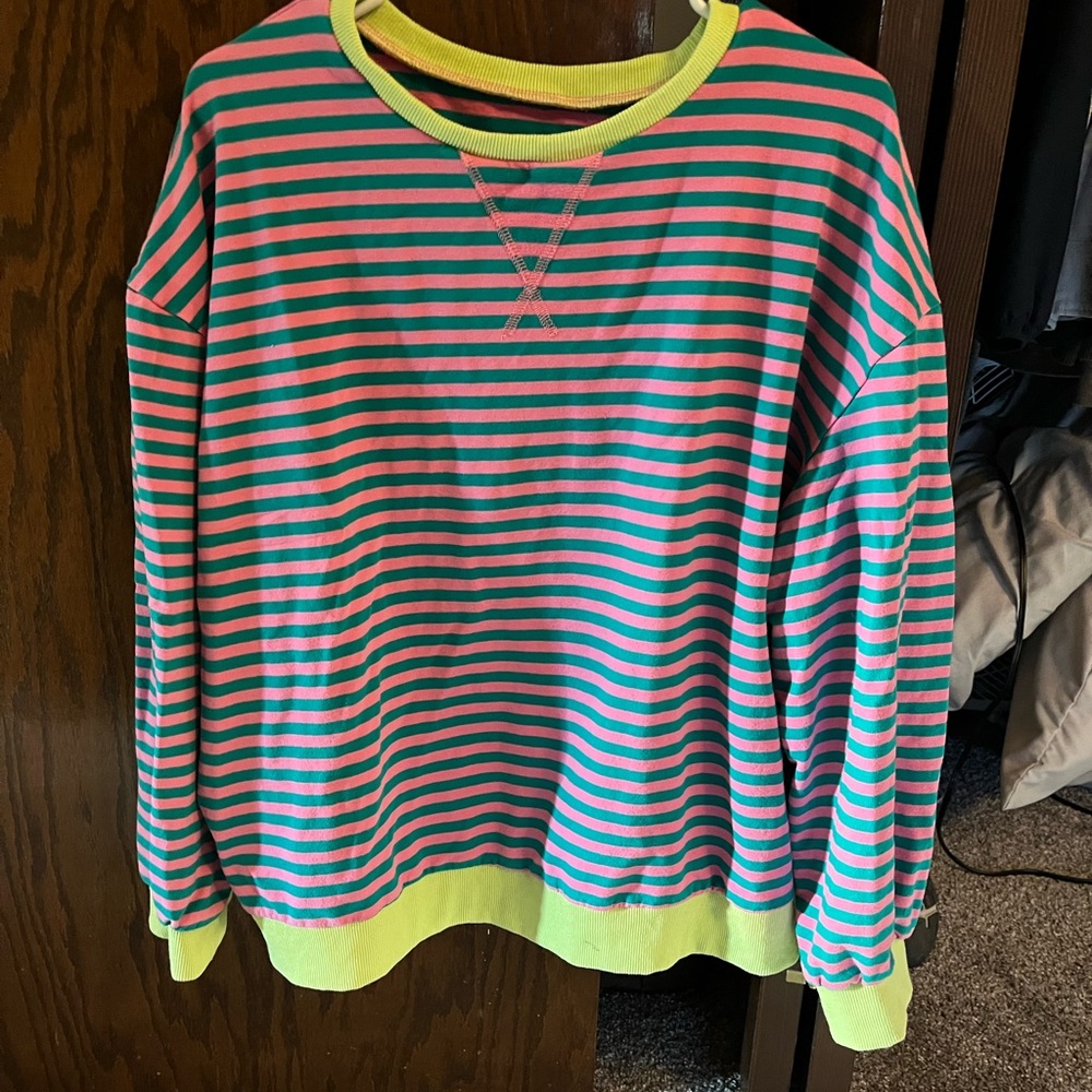 Striped Pink and Green Sweatshirt